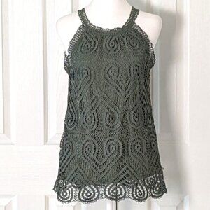 ADIVA Women's Crocheted Shoulder Strap Top Blouse  Size M  Forest Green